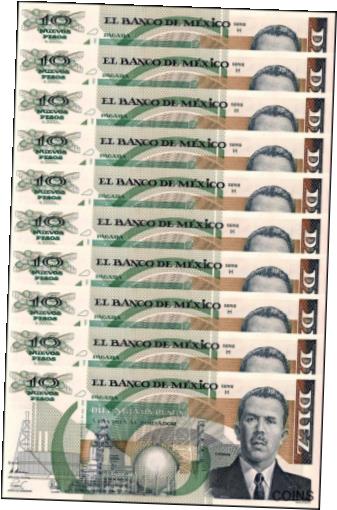 ڶ/ʼݾڽա ƥ    [̵] Mexico 10 Nuevos Pesos, 1992, P-95a.1, UNC, Series H X 10 PCS