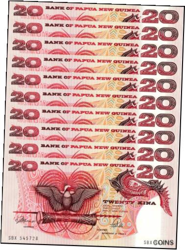 【極美品/品質保証書付】 アンティークコイン 硬貨 Papua New Guinea 20 Kina, 1989-1992 ND, P-10a, UNC X 10 PCS [送料無料] #oof-wr-013366-3043