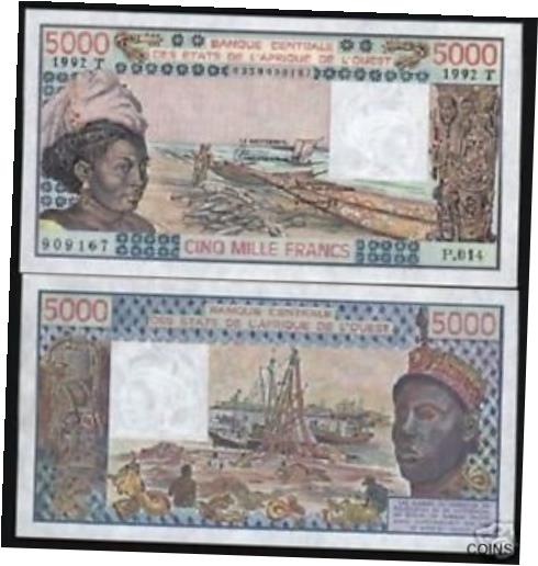 ڶ/ʼݾڽա ƥ    [̵] WEST AFRICAN STATES TOGO 5000 FRANCS P808T 1992 BOAT UNC MONEY BILL BANK NOTE