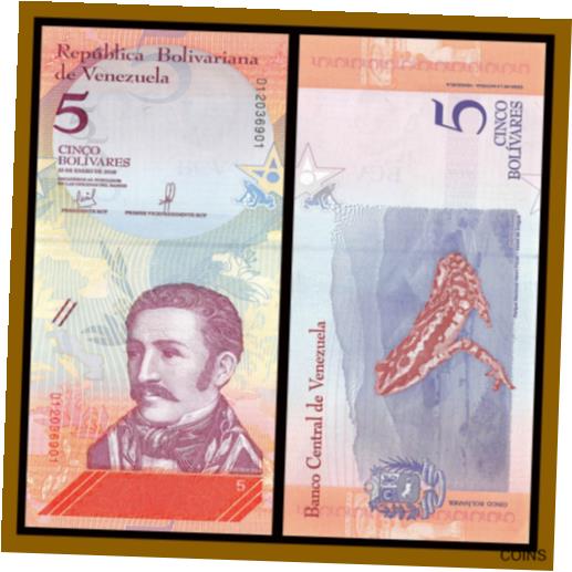  アンティークコイン 硬貨 Venezuela 5 Bolivares Soberanos, 2018 P-102 Banknote Frog Jose Felix Rivas Unc  #oof-wr-013367-1257