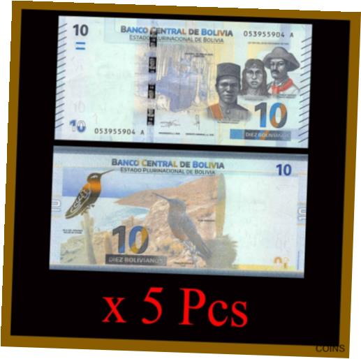 ڶ/ʼݾڽա ƥ    [̵] Bolivia 10 Bolivianos x 5 Pcs, 2018 P-248 New L.1986 New Design Humming-Bird Unc