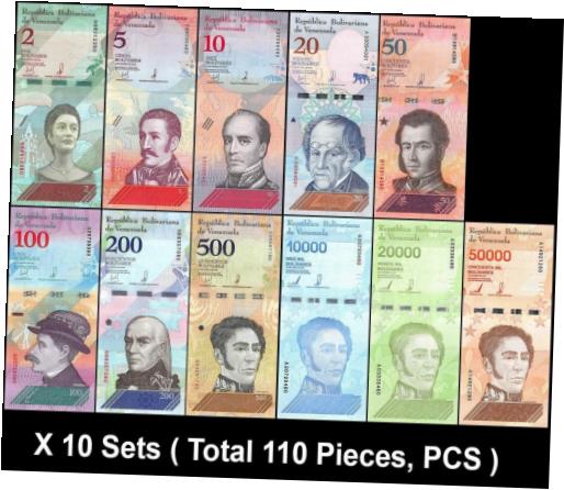 ڶ/ʼݾڽա ƥ    [̵] Venezuela 2 Bolivar Soberano - 50,000 Bolivar Soberano 11 Pieces, X 10 PCS