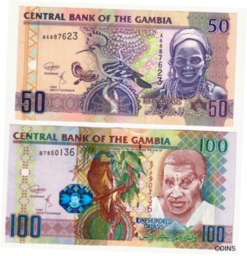 ڶ/ʼݾڽա ƥ    [̵] New: GAMBIA 50 and 100 Dalasis Banknotes (2018) P.28d and 29bc - UNC.