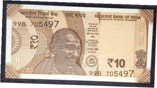 ڶ/ʼݾڽա ƥ    [̵] INDIA RESERVE BANK 10 Rupees Bank Note UNC S/N 99B 705497 (+FREE 1 note) #21325