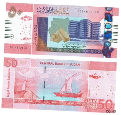  アンティークコイン 金貨 2018 Sudan 50 Pounds Banknote UNC P76a 2 Prefix - Gold Bars - Central Bank  #gof-wr-013367-424