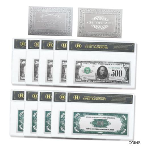 ڶ/ʼݾڽա ƥ    [̵] 10pcs Us 500 Dollars Silver Banknotes Plastic Craft Money with Plastic Card