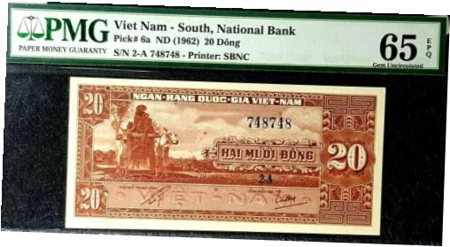 【極美品/品質保証書付】 アンティークコイン コイン 金貨 銀貨 [送料無料] PMG GEM 65 EPQ 1962 Vietnam National Bank 20 Dong banknote(+FREE1 B/note) #18051