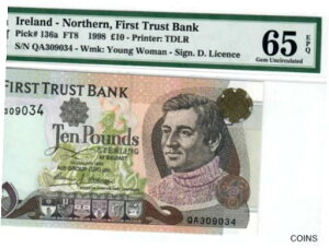 アイルランド - 北部-10 ポンド-1998-第一信託銀行-P.136a **PMG 65 EPQ GEM UNC** IRELAND - NORTHERN-10 POUNDS-1998-FIRST TRUST BANK-P.136a **PMG 65 EPQ GEM UNC**