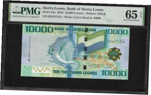 ڶ/ʼݾڽա ƥ    [̵] Sierra Leone 10,000 Leones 2010 PMG 65 EPQ UNC P#33a PMG Population 3/6