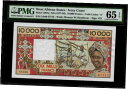西アフリカ諸国 / コートジボワール 10000 1977 年 Fr PMG 65 EPQ UNC 人口 5/8 West African States / I...