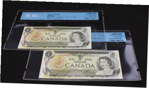 【極美品/品質保証書付】 アンティークコイン コイン 金貨 銀貨 [送料無料] 2x 1973 $1 Dollar Bank of Canada EAX Steel from Same sheet BC-46bA-i UNC 64