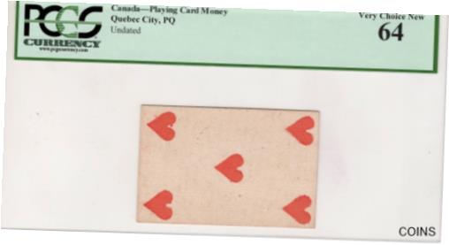 ڶ/ʼݾڽա ƥ    [̵] CANADA 1600s French Colonial Issue Playing Card Money 5 of Hearts LCG UNC-64
