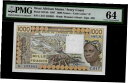 西アフリカ諸国 コートジボワール 1000 フラン 1987 PMG 64 UNC P# 107Ah West African States Ivory Coa...