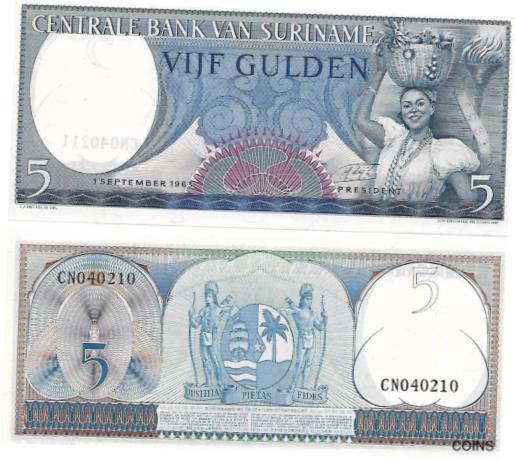 ڶ/ʼݾڽա ƥ Ų Suriname 1963 Year 5 Dong BrandNew Banknotes [̵] #oof-wr-013383-1306