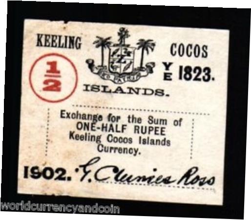 【極美品/品質保証書付】 アンティークコイン コイン 金貨 銀貨 送料無料 KEELING COCOS ISLANDS 1/2 RUPEE P S125 1902 RARE BRITISH ADMINSTER AUSTRALIA