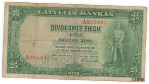 【極美品/品質保証書付】 アンティークコイン コイン 金貨 銀貨 送料無料 1938 Latvia Lettland 25 Latu Banknote A-295-801