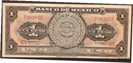 【極美品/品質保証書付】 アンティークコイン コイン 金貨 銀貨 [送料無料] 1965 El Banco de Mexico D.F. Un Peso Banknote Serie BCR No. T 983852 Very Fine 1