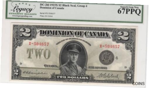 【極美品/品質保証書付】 アンティークコイン 硬貨 Dominion of CANADA $2 Dollars SOLO FINEST KNOWN UNC-67 PPQ 1923 DC-26l Banknote [送料無料] #oof-wr-013384-337