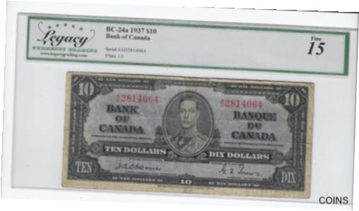  アンティークコイン コイン 金貨 銀貨  1937 Bank of Canada BC-24a, $10 Osb/Tow SN A/D 2814064 LEGACY F-15 Comments