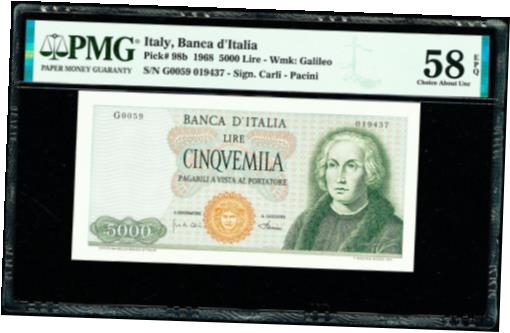 yɔi/iۏ؏tz AeB[NRC RC   [] ITALY - Banca d'Italia 5000 Lire 1968 CARLI-PACINI Pick-98b PMG About UNC 58 PPQ