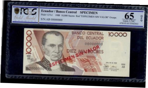  アンティークコイン コイン 金貨 銀貨  ECUADOR SPECIMEN 10000 SUCRES 1988 PICK # 127a PCGS 65 GEM UNC OPQ.