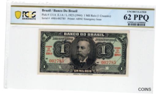 ڶ/ʼݾڽա ƥ    [̵] Brazil 1923 1 Mil Reis PCGS Banknote Certified UNC 62 PPQ Pick 131A ABNC