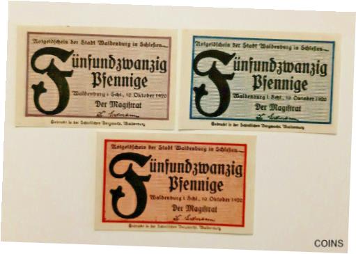 【極美品/品質保証書付】 アンティークコイン 硬貨 WALDENBURG NOTGELD 3x 25 PFENNIG 1920 EMERGENCY MONEY GERMANY BANKNOTES (10600) [送料無料] #oof-wr-013394-1219