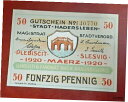 【極美品/品質保証書付】 アンティークコイン 硬貨 HADERSLEBEN NOTGELD 50 PFENNIG 1920 EMERGENCY MONEY GE...