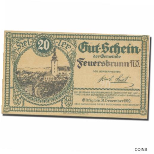  アンティークコイン コイン 金貨 銀貨   Banknote, Austria, Feuersbrunn, 20 Heller, Eglise, 1920, AU Mehl