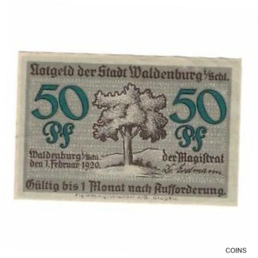 【極美品/品質保証書付】 アンティークコイン コイン 金貨 銀貨 [送料無料] [#322305] Banknote, Germany, Waldenburg Stadt, 50 Pfennig, personnage, 1920, 192