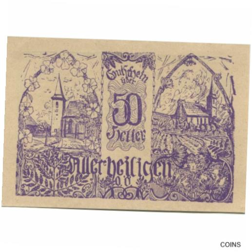 ڶ/ʼݾڽա ƥ    [̵] [#283419] Banknote, Austria, Allerheiligen, 50 Heller, Eglise, 1920, UNC Mehl