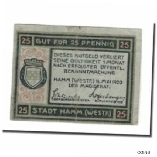  アンティークコイン コイン 金貨 銀貨   Banknote, Germany, Hamm Stadt, 25 Pfennig, batiment 1, 1920, 1920-05-1