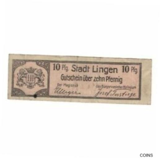  アンティークコイン コイン 金貨 銀貨   Banknote, Germany, Lingen Stadt, 10 Pfennig, Texte, 1920, 1920-04-01,