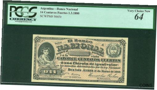  アンティークコイン コイン 金貨 銀貨  ARGENTINA EL BANCO NACIONAL 14 CENTAVOS FUERTES "CHIROLA" 1880 PROOF OBV. NOTE