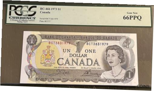 yɔi/iۏ؏tz AeB[NRC RC   [] Fancy Seria1 973 Canada $1 Dollar Banknote PCGS Gem 66 PPQ Birth Year 1979