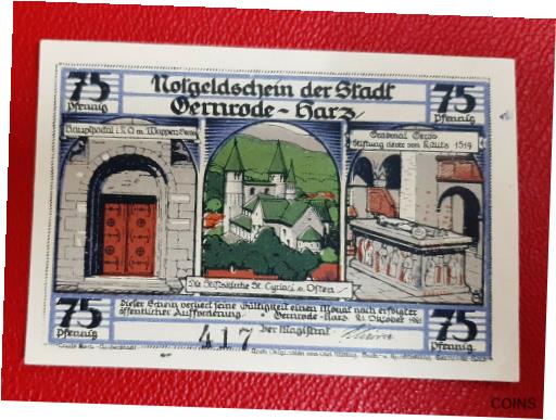 yɔi/iۏ؏tz AeB[NRC d GERNRODE HARZ NOTGELD 75 PFENNIG 1921 EMERGENCY MONEY GERMANY BANKNOTE (15396) [] #oof-wr-013400-1577