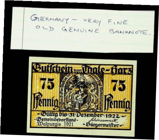 【極美品/品質保証書付】 アンティークコイン 硬貨 GERMANY 75pf 1921 THALE HARZ OLD GENUINE BANKNOTE [送料無料] #oof-wr-013400-3246