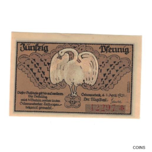  アンティークコイン コイン 金貨 銀貨   Banknote, Germany, Schwanebeck Stadt, 50 Pfennig, Eglise, 1921, 1921-0
