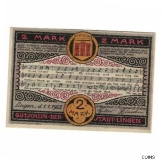  アンティークコイン コイン 金貨 銀貨   Banknote, Germany, Lingen Stadt, 2 Mark, personnage, 1921, 1921-04-01