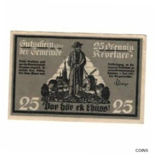  アンティークコイン コイン 金貨 銀貨   Banknote, Germany, Kevelaer Gemeinde, 25 Pfennig, Batiment, 1921, 1921
