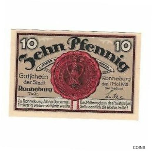  アンティークコイン コイン 金貨 銀貨   Banknote, Germany, Ronneburg Stadt, 10 Pfennig, Batiment, 1921, 1921-0