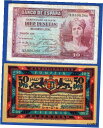 【極美品/品質保証書付】 アンティークコイン 硬貨 10 Pesetas 1935. Spain banknotes + 50 Pfennig 1921.Not...