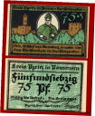 【極美品/品質保証書付】 アンティークコイン 硬貨 #36508 PYRITZ Germany 1921. Local banknote-notgeld 75 ...
