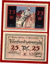 【極美品/品質保証書付】 アンティークコイン 硬貨 #36505 PYRITZ Germany 1921. Local banknote-notgeld 25 ...