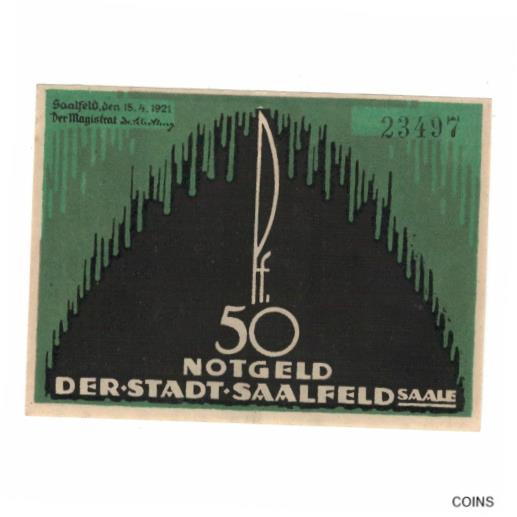  アンティークコイン コイン 金貨 銀貨   Banknote, Germany, Saalfeld Stadt, 50 Pfennig, Batiment, 1921, 1921-04