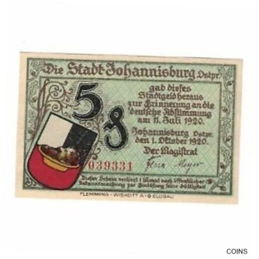  アンティークコイン コイン 金貨 銀貨   Banknote, Germany, Johannisburg Stadt, 5 Pfennig, Batiment, 1921, 1921