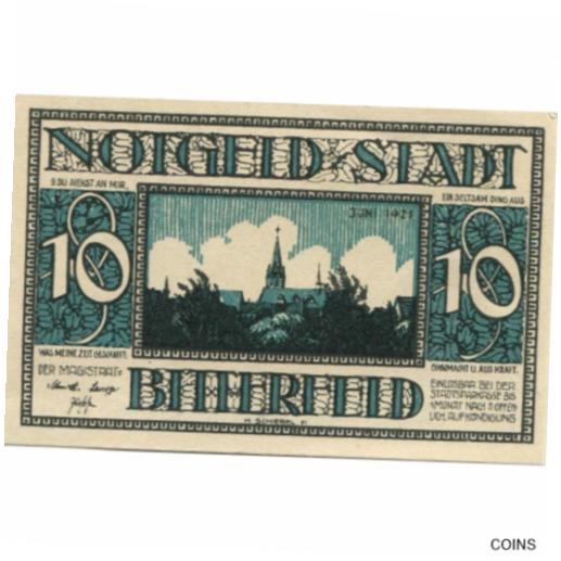  アンティークコイン コイン 金貨 銀貨   Banknote, Germany, Bitterfeld Stadt, 10 Pfennig, batiment 7, 1921, AU(