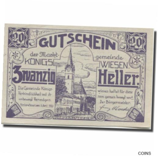  アンティークコイン コイン 金貨 銀貨   Banknote, Austria, Wiesen, 20 Heller, Eglise 1921-05-31, UNC, Mehl