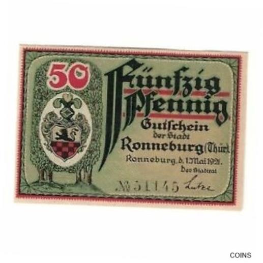  アンティークコイン コイン 金貨 銀貨   Banknote, Germany, Ronneburg Stadt, 50 Pfennig, Batiment, 1921, 1921-0