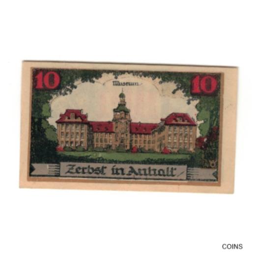  アンティークコイン コイン 金貨 銀貨   Banknote, Germany, Zerbst Stadt, 10 Pfennig, Batiment, 1921, 1921-07-0